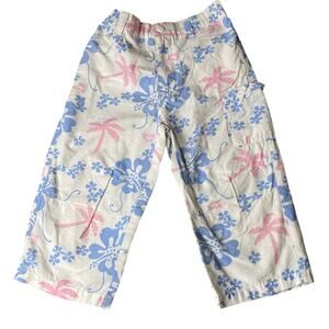 Vintage Kids Y2K Surfer Sideout Tropical Floral Blue Pink Wide leg Pants Girls M